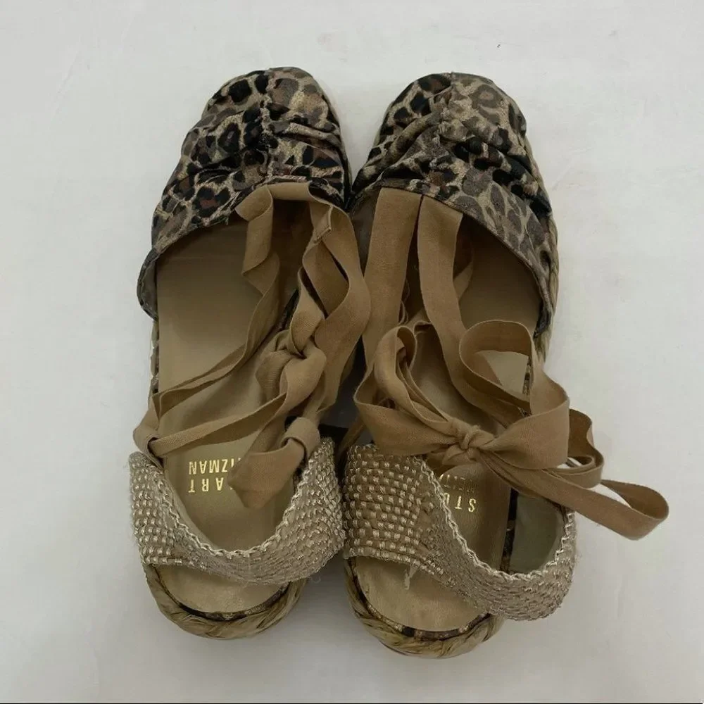 New Stuart Weitzman Leopard Print Lace Up Espadrilles